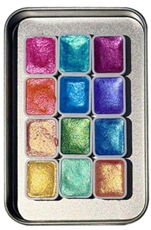 Peinture Aquarelle Pailletée Enfant | Kit Educatif Dessin 12 Couleurs | Fournitures Art Artistique pour Débutants | Enseignants Loisirs Creatifs Filles Maison Ecole