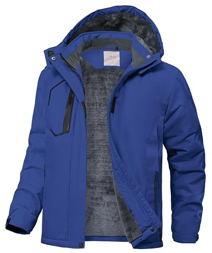 Zoofly Veste de Ski Enfant Imperméable avec Capuche Hiver Manteau Garçon Doublé Polaire Chaud bleu foncé L(10-12)