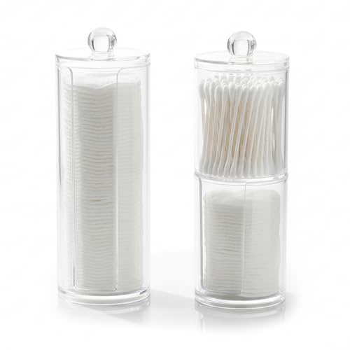 3 Pcs Soporte para Bastoncillos de Algodón y Dispensador de Discos, Transparente Organizador de Almohadillas con Tapas, Caja Maquillaje Cajones Tocador para Cosmeticos Baño Hisopos Salón Accesorios