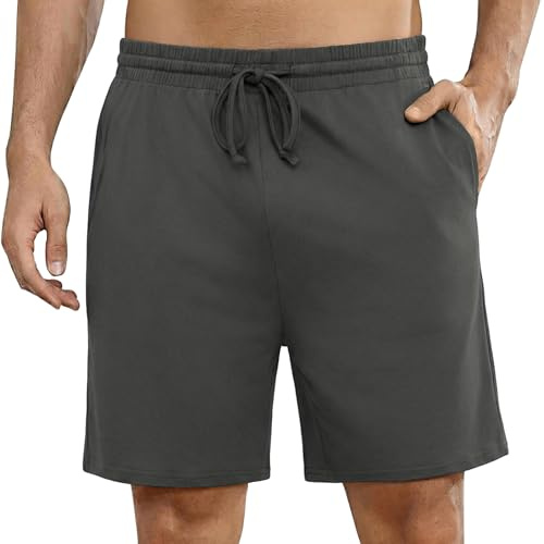 Bresdk Pantalones Cortos Hombre Pijama Verano Algodón con Cordón Ajustable y Bolsillos Traseros Cómodos Transpirables S-3XL