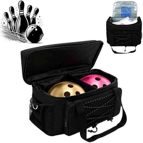 WDEC Sac de Bowling pour, Sac à Balles de Bowling, Sac pour Balles de Bowling - pour 2 Boules Fourre, Sac fourre, Tout Bowling avec Gobelets en Bois et Séparateur Rembourré, noir
