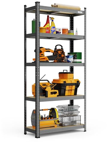 VonHaus Garage Shelving Unit - 1.5m Heavy Duty Racking for Home, Office, Shed and Garage Storage - 5-Tier Hammered Grey Shelving Units with 875Kg Total Capacity - 175kg Capacity Per Shelf