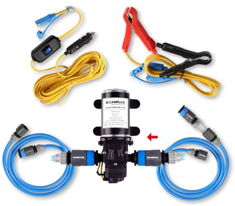 CAMPLUX 12V Water Pump Kit, 1.6 GPM 65 PSI High Pressure Pump for Caravan RV Boat Gas Hot Water System