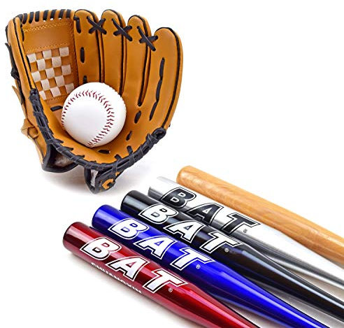 Baseball Set Baseballschläger + Handschuh + Ball Einsteiger-Set (Schwarz, 30 Zoll)
