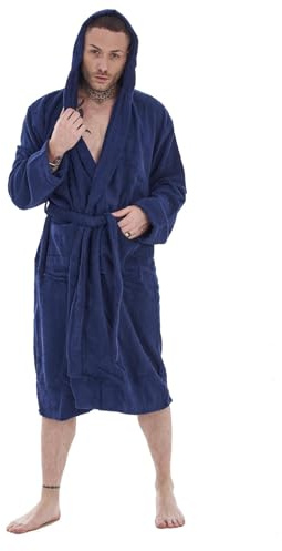 Keanu Mens Hooded Bathrobe - M/L - Navy - KM157-N-ML