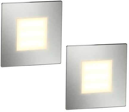 ledscom.de 2X LED stairlight/recessed wall Light FEX for Indoor and Outdoor use, Square, Stainless Steel, 85 x 85 mm, Warm White