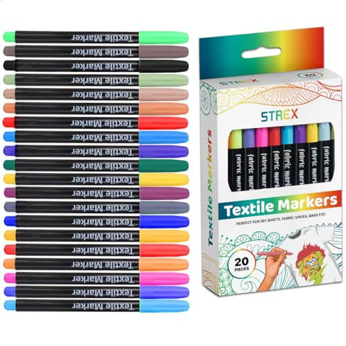 Strex Textilstifte Waschmaschinenfest 20 Stück - Textilmarker/Kleidungsmarkierer/Stoffmarker/Stoffmalstift