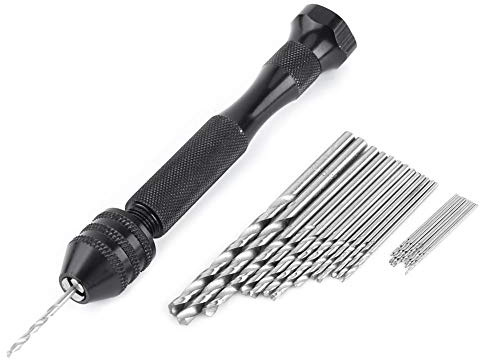 Trapano a mano, trapano a mano con mandrino 0,3-3,6 mm con punta 25 mm con 25 punte trapano HSS Strumento di perforazione per legno per la creazione di opere d'arte, lavorazione artigianale