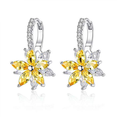 Josfeva Pendientes de aro de plata para mujer, chapados en oro blanco, con circonita cúbica, aretes de aro de cristal hipoalergénicos, tamaño: 13 mm x 22 mm, regalo para mujeres y niñas, Cobre,