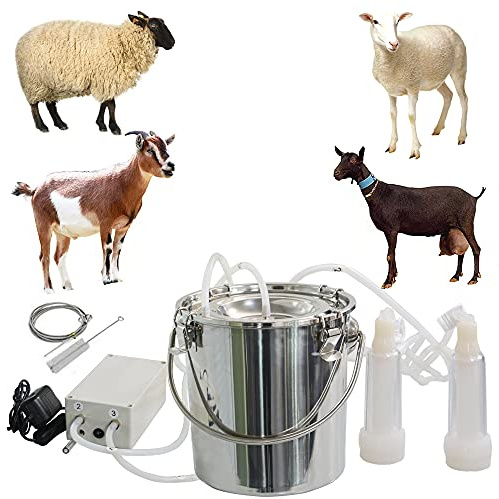 CJWDZ Milking Machine for Goats Cows, Pulsation Vacuum Pump Milker, Milking Supplies W/Stainless Steel Bucket, Portable Suction Machine for Jerseys, Nigerian Dwarfs, Nubian Mix (Goat, 7L)