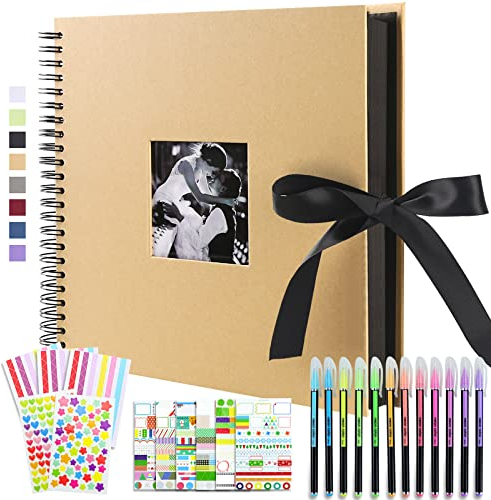 Vienrose Fotoalbum Scrapbook Album 30x30 cm DIY Seidenband Fotobuch Spiralalbum 80 Schwarze Seiten für 400 10x15 Fotos für Baby Memory Book Valentinstag Geburtstag Jahrestag Geschenk Khaki