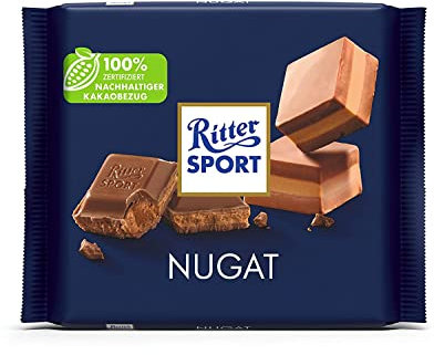 Ritter Sport 250g Nugat, Feinste Vollmilchschokolade mit zartem Nougat, Schokoladen-Klassiker zum Genießen, 250g Tafel