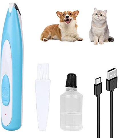 Schermaschine Hund Pfoten Leise mit Led-Licht und Katzen-Ringwurm Lampe, Haarschneidemaschinen für Haustiere, Hundeschermaschine Pfotentrimmer für Trimming Pfote Ohren Augen Gesicht (Blau)