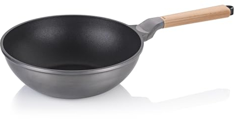 kela Aluguss Wok 30 cm VITANA, 5L Wokpfanne Induktion aus recyceltem Material, Buchenholz-Griff, hitzebeständig bis 180°C