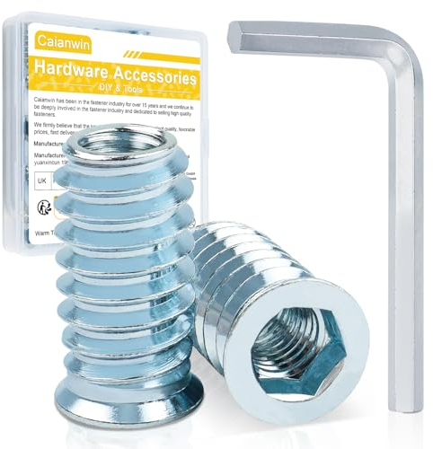 20 Stück Einschraubmutter M10, Caianwin Einschraubmuttern Holz M10 X 25mm Gewindeeinsatz Holzmuttern mit Schraubenschlüss Zinklegierung Hex Innensechskant Mutter Möbelmutter für Holzmöbel