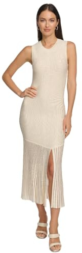 DKNY Vestido Maxi de Punto Acanalado sin Mangas Informal Nocturno, Eggnog, L para Mujer