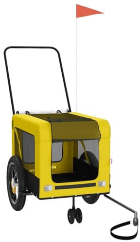 vidaXL Fahrradanhänger Hunde, Hundeanhänger mit Reflektoren Flagge, Hundetransporter Maximale Belastbarkeit 30 kg, Haustier Transportwagen, Gelb Schwarz Oxford-Gewebe Eisen