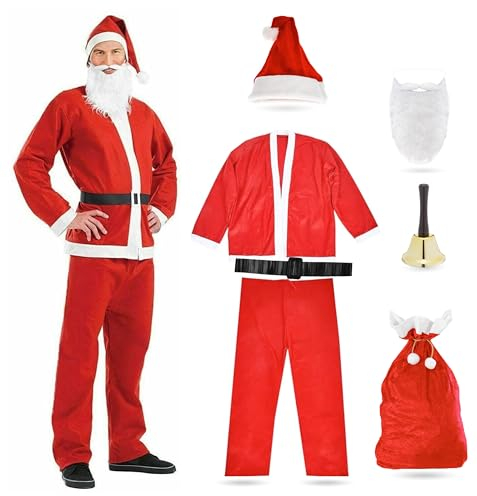 8 in 1 Set Weihnachtsmannkostüm & Nikolauskostüm - Santa Costume - für Weihnachten - Kostüm für Nikolaus - Weihnachtsmann - Santa Claus - Herren & Erwachsene