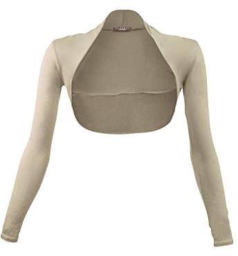 Glamexx24 Bolero elegante para mujer, chaqueta de manga larga, chaqueta de hombro corta, chaqueta de punto ligera para vestido para fiestas, beige, XL Kurz