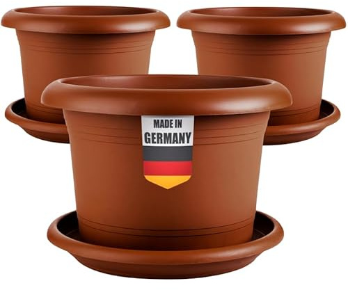 2friends Lot de 3 pots de fleurs pour l'extérieur - 30 cm de diamètre - Grands pots à tomates en terre cuite - Avec soucoupe en plastique - Résistant aux intempéries - Pour jardin, balcon, terrasse
