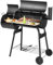 SPOTRAVEL Round Charcoal Barbecue Grill, Smokeless BBQ Trolley with 2 Grill Grates, Thermometer & Heat-Resistant Handle, Outdoor Mobile Smoker Griller for Camping Picnic Party