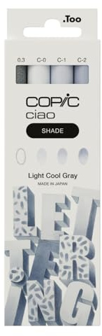 Copic Ciao Shade Set Light Cool Gray, 3 Twin Marker mit einer mittelbreiten und einer Brush-Spitze, inkl. Multiliner Cool Gray 0,3 mm