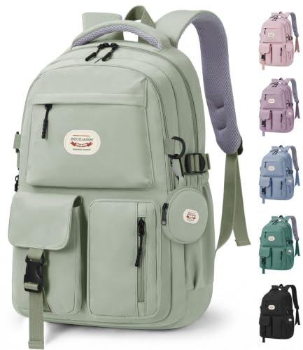 BECOJADDE Backpack School Bag for Women and Girls, 15.6 Laptop, Green 25L