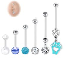 WillTen Piercing de ombligo para embarazo de 14G, piercing de embarazo para el ombligo con bolas de barra de barriga de plástico de repuesto, piercing de ombligo largo Bioflex para mujeres embarazadas