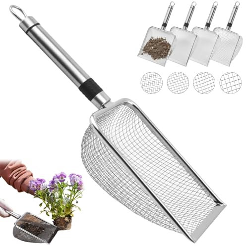 Setaccio per Terreno da Giardinaggio,4pcs Setaccio da Giardino in Metallo,Filtri da Giardino in Acciaio Inox,Maglia Fine Setaccio per Compost con Maniglia,Setaccio per Sabbia E Compost,Con Manico
