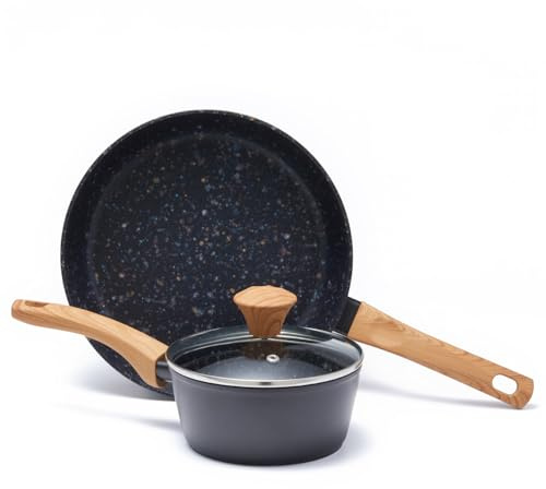Juego de cacerola y sartén Jovire: olla de 2QT de 10.25 Sartén grande - Mango de madera de aluminio recubierto de cerámica, todas las estufas