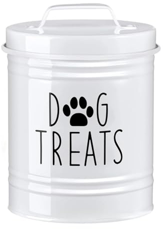Fonowx Contenitore per Biscotti per Cani per Animali Barattolo per Croccantini con Chiusura Sicura E Scatola di Latta Adatto per Organizzare La Dispen, Bianco
