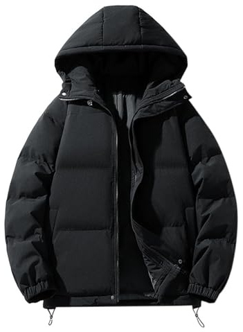 Lockenstab Women's Black Quilted Puffer Down Coat, UK Hooded Waterproof Jacket, Short Length, Loose Fit, Sherpa Lining, Long Sleeve, Trench Coat Style(Black,S)