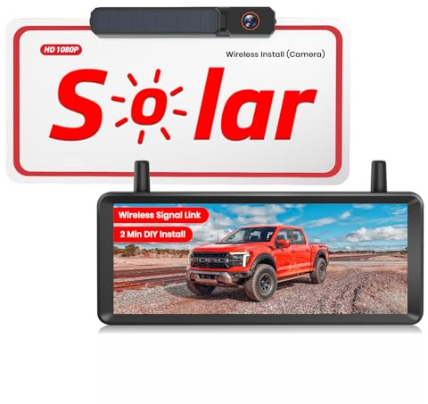 Caméra de Recul sans Fil Solaire：Installation 2 Min,Écran HD 1080P 7,2 Pouces avec DVR, Double Antennes pour Image Stable, IP69K Étanche, Caméra Arrière pour Voiture, Camion, Camping-Car, Remorque
