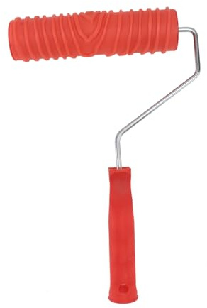 HOMSFOU Red DIY Wall Decoration Paint Roller with Rubber Wood Grain Pattern for Texture and Water-Based Paint Plastic Handle for Home Embossed Art and Wall Embellishment