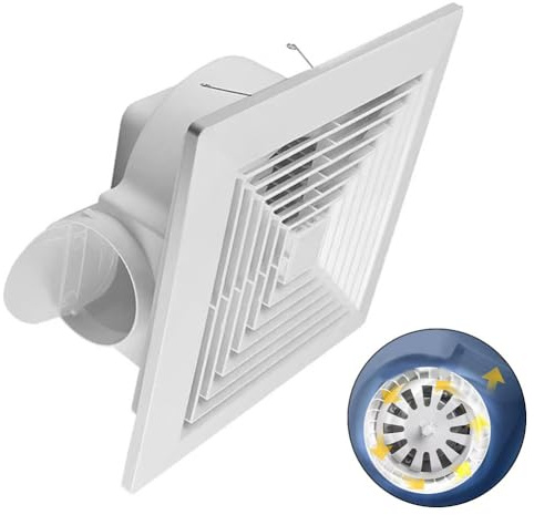 FUANA Ventilateur de plafond intégré pour la maison, la cuisine, la salle de bain, 20 x 20 cm, en ABS blanc, silencieux et puissant, accessoires de radiateur