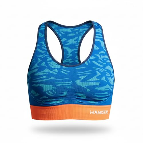 HANKER Top Deportivo Mujer de Alto Soporte con Espalda Cruzada – Sujetador Deportivo cómodo, Transpirable y sin Costuras (FR/ES, Letras, L, Regular, Regular, Turquesa)