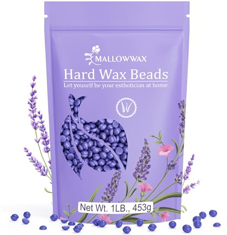 Mallowwax Hard Wax Beads, Wax Beans for Hair Removal, Natural Lavender, Stripless, Coarse Body Hair Specific - Ideal for Bikini, Brazilian, Legs, Underarms, Chest, 16 Ounce