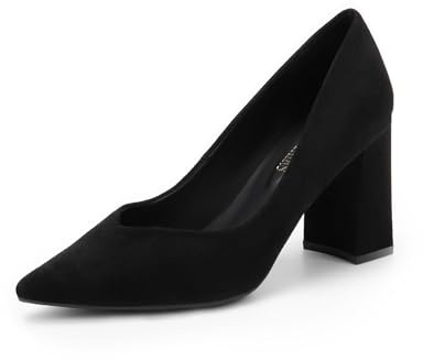 DREAM PAIRS Women's Block Heel Pointed Toe Pumps,Black,5.5