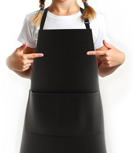LEFUNDA® Tablier de cuisine, Étanche avec 3 Poches, Tablier de Barbecue Réglable avec de Longues Lanières, Chef Tablier pour Enfant Jeune,BBQ,Restaurant,Café, Pâtisserie,Jardin,Serveurs,Serveuse,école