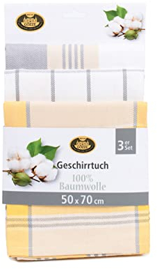 Gözze - Set de paños de cocina, 3 unidades, algodón, Alta densidad de material (260 g/m²), 50 x 70 cm - Amarillo