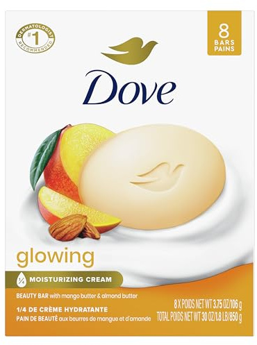 Dove Beauty Bar Soap Glowing Mango & Almond Butters, 8 Bars for Radiant Skin, Illuminates Skin 3.75 oz