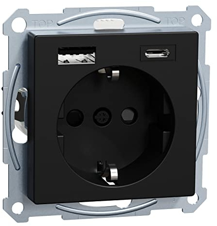 Schneider Electric Merten Schuko-USB-Steckdose, USB-A und -C, System M, schwarz matt, Artikelnummer MEG2367-0403
