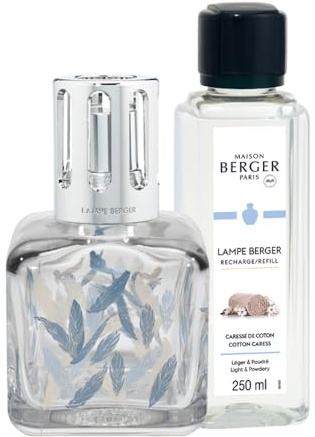 Maison Berger Coffret Cadeau Glaçon - Diffuseur de Parfum d’Ambiance 250 ml - Élimine les odeurs, purifie l’air, objet décoratif maison ou bureau (Plumes - Caresse de Coton)