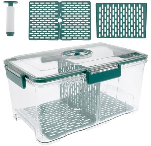 Bread Bin Airtight Bread Box Rectangular Bread Storage Container Extra Large Transparent Bread Keeper Time Recording Bread Holder with Vacuum Pump for Homemade Bread, Toast, Bagel, Cookies(Green)