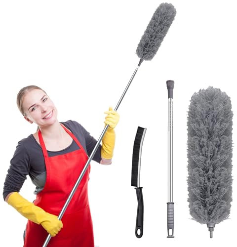 YUDANSI Extendable Feather Duster, 280cm Long Handled Extendable Microfiber Duster For Cleaning High Ceiling Fans Blinds Cobweb, Telescopic Extension Pole Bendable Head Flash Duster, Crevice Brush