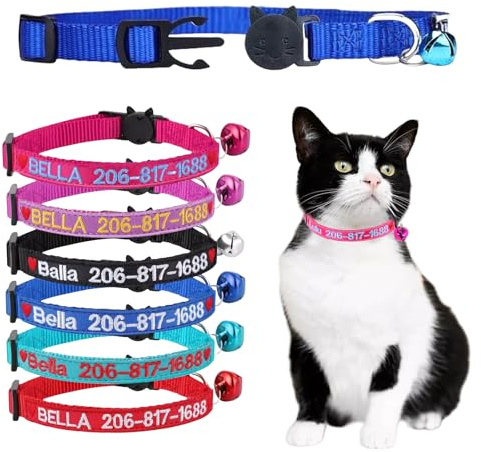 2 Pièces Collier de Chat personnalisé, Colliers de Chat nom/numéro brodés