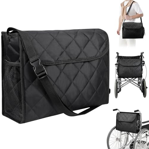 WPPQWP Rollstuhltasche Hinten, Rollstuhl Zubehör, Wasserdicht Tasche für Rollator, Universal Rollator Tasche, 39 x 29 x 15 cm (Schwarz)