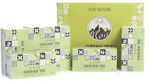 Alpi Nature Thé Vert, 120 Sachets de Thé Vert, 180g (6 Boîtes de 20 Sachets de 1.5g), Naturellement Caféiné