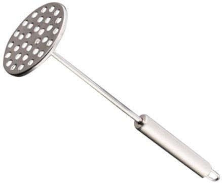 Cabilock Round Stainless Steel Potato Masher Versatile Food Pressing Tool for Vegetables and Fruits Kitchen Gadget for Pureeing Potatoes Carrots and Pumpkins