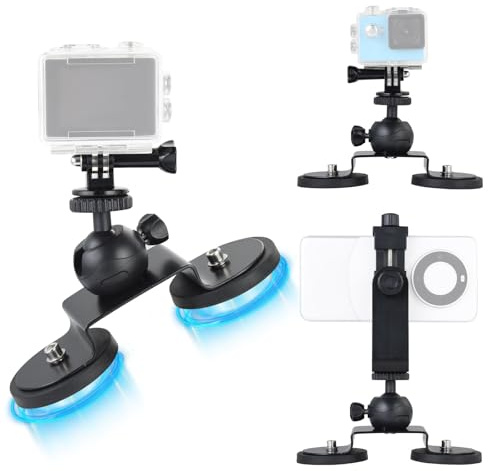 UTEBIT Magnetiskt kamerafäste med 1/4 tum svängbart minikulhuvud dubbel magnetisk actionkamera bilfäste med actionkameraadapter och telefonhållare kompatibel med GoPro Hero 13/12/11/10, DJI OSMO,